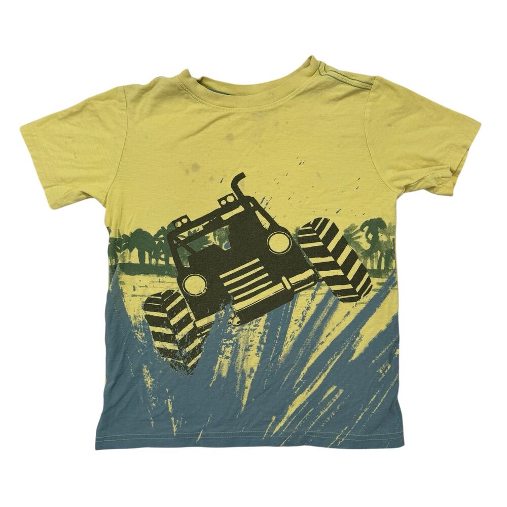 TEA COLLECTION Off Road Truck Yellow Tee Size 8 Kids #8S22121R USA Blue Splash